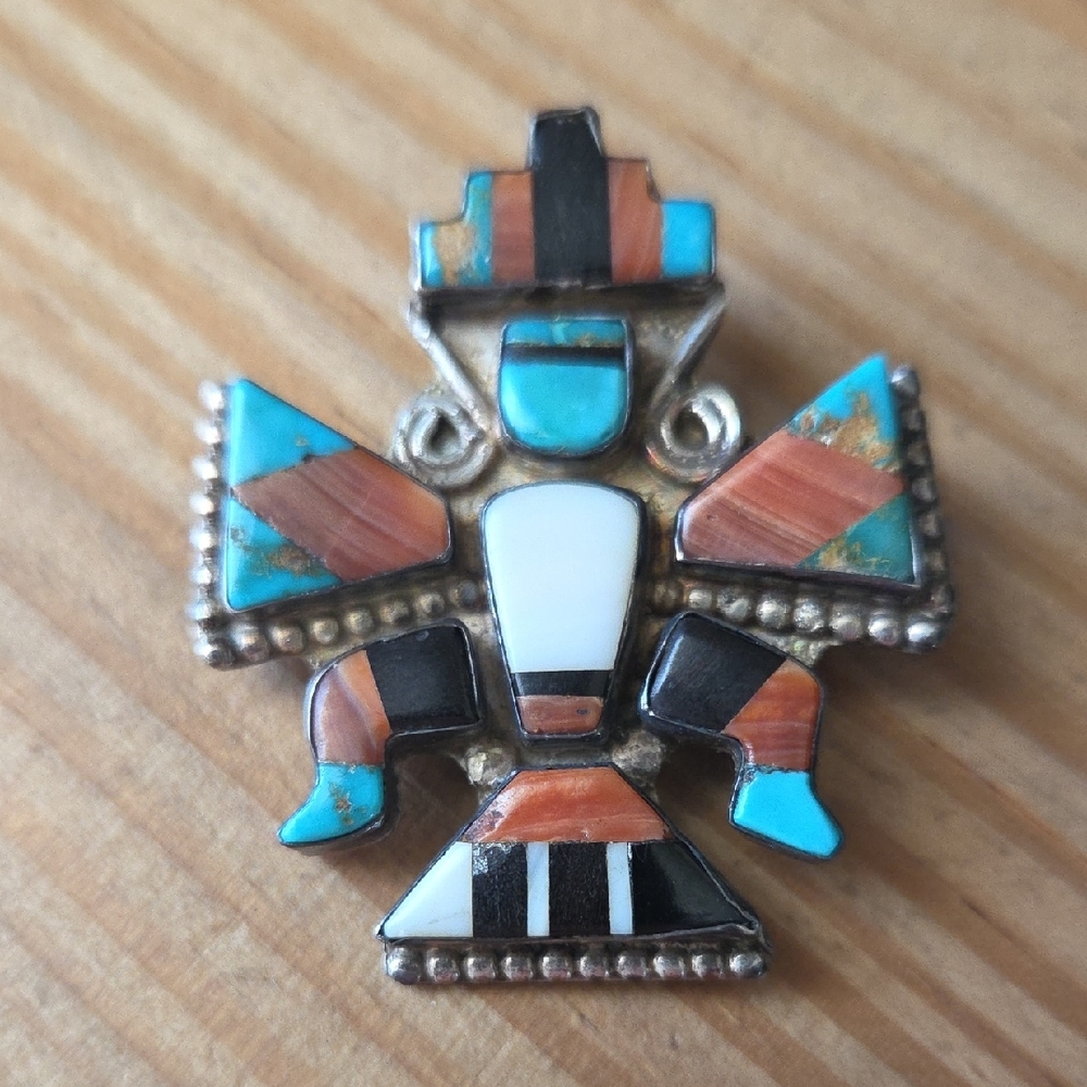 Vintage Zuni Turquoise and Sterling Silver Knifewing Pendant